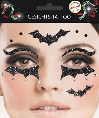 Gesichts Tattoo Halloween Fledermaus Glitzer schwarz Spider Karneval Fasching