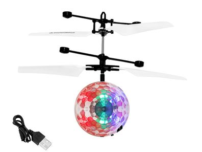 Discokugel Fliegender Ball LED Helikopter Drohne UFO USB Akku Steuerung per Hand 6241