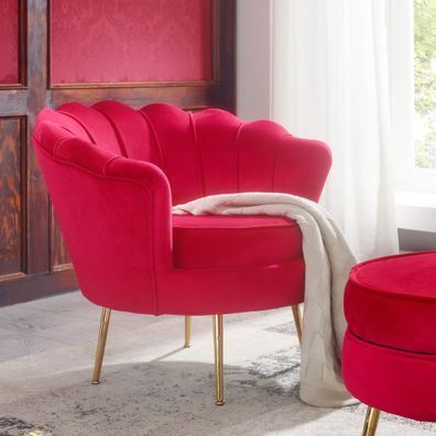 Wohnling Sessel Samt Rot Relaxsessel Wohnzimmer Design Loungesessel 81x77x81 cm