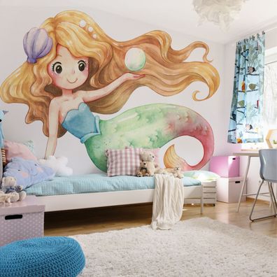 Muralo Selbstklebende Fototapeten XXL Mädchen Meerjungfrau Aquarell 2833