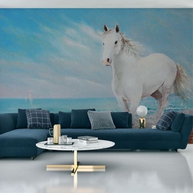 Muralo Selbstklebende Fototapeten XXL Pferd Meer Strand Aussicht 3D 3072