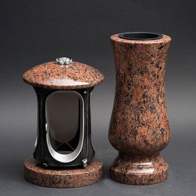 Grabschmuckset Grablampe und Vase aus Granit Vanga Vanga
