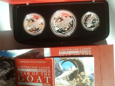 Original 1/2,1,2$ Dollars 3er PP 2015 Australien Lunar Ziege Silber Perth mint