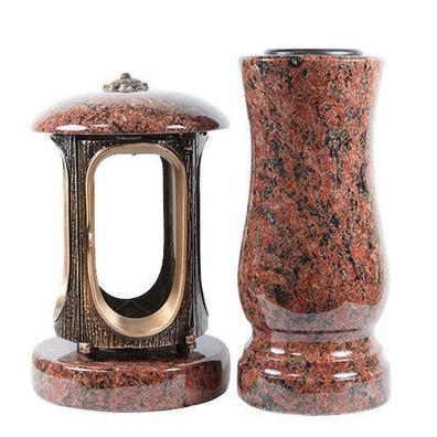 Grabschmuckset Grab-lampe mit Rosette Grablampe und Vase aus Granit Vanga