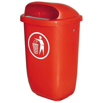 Abfallbehälter für den Außenbereich, Inhalt 50 Liter, nach DIN 30713, rot