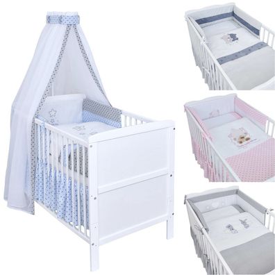Babybett Kinderbett Natalie 140x70 Weiß mit Schublade Bettwäsche Set