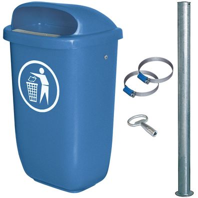 50 Liter Abfallbehälter im Komplettset mit verzinktem Rohrpfosten
