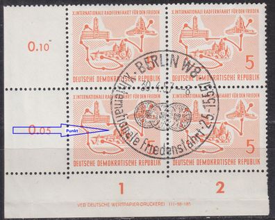 Germany DDR [1957] MiNr 0568 F46 ( O/ used ) [01] Plattenfehler, 4er, DruckVmk