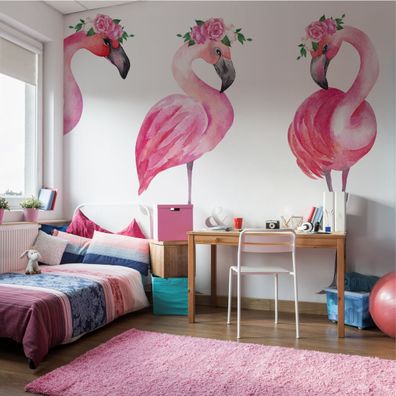 Muralo Selbstklebende Fototapeten XXL Für Jugend Flamingos Blumen 3568