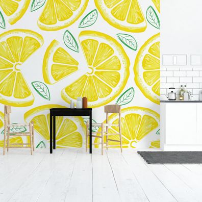Muralo Selbstklebende Fototapeten XXL Küche Zitronen Blätter Obst 3105