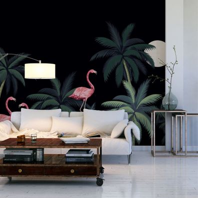 Muralo Selbstklebende Fototapeten XXL Flamingos Palmen Blätter 3569