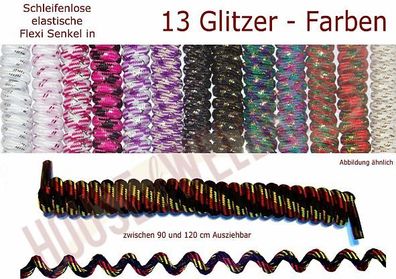 Schnürsenkel FLEXI -GLITZER- schleifenlos elastisch Schuhbänder | 13 Farben