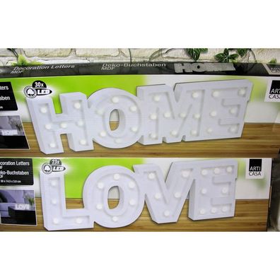 Schriftzug mit LED Deko LOVE oder HOME zur Auswahl weiss Holz Aufsteller 50cm