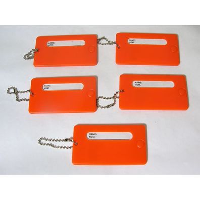 5 feste Kofferanhänger Orange mit Namensschild Kunststoff Gepäck Anhänger