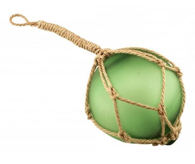 Fischernetz Kugel, Fischerkugel aus Glas im Netz, Grün gefrostet Ø 12,5 cm