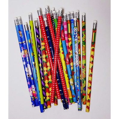 24x Bleistifte gemischte Motive Stift Schreibstift mit Radierer Schule Zeichnen ca.1