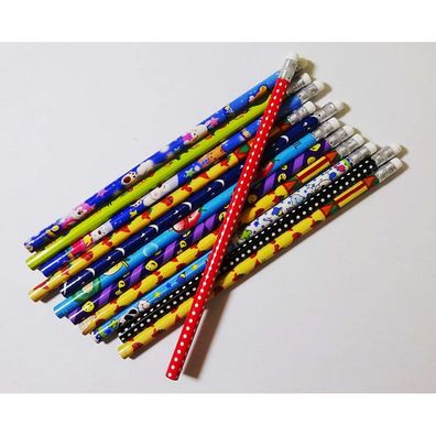 12x Bleistifte gemischte Motive Stift Schreibstift mit Radierer Schule Zeichnen ca.1