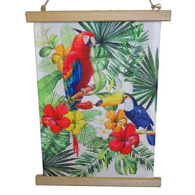 Wanddeko Tropic Papagei 2 Wandbild Deko Wand Bild Leinwand mit Holz Leisten bunt