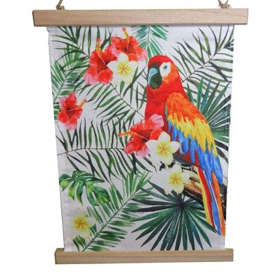 Wanddeko Tropic Papagei Wandbild Deko Wand Bild Leinwand mit Holz Leisten bunt