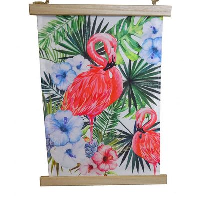 Wanddeko Tropic Flamingo Wandbild Deko Wand Bild Leinwand mit Holz Leisten bunt