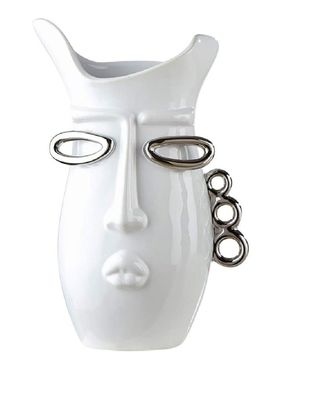 GILDE Vase Gesichtervase Keramik weiß handgefertigt H 30 Dekovase