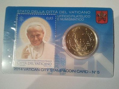 50 cent 2014 coincard Vatikan Papst Franziskus 85 cent Briefmarke Johannes Paul II.