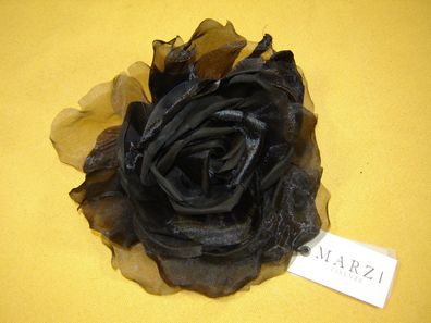 große Ansteckblüte Rose 18cm Farbe schwarz Ansteckblume Brosche Marzi