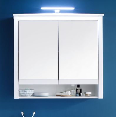 Spiegelschrank Landhaus weiß inklusive LED Spiegellampe und Steckdose 81 cm Ole