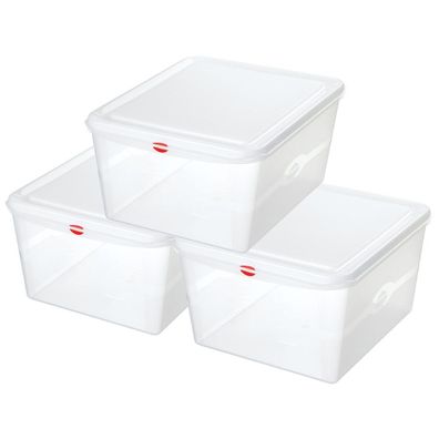 3 Transparente Aufbewahrungsbox mit Deckel, LxBxH 530x325x200 mm, 28 Liter