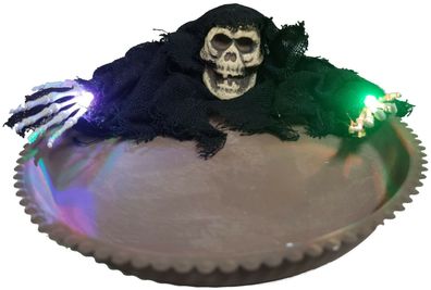 Kinder Süssigkeitenteller 22 cm mit Totenkopf LED Licht Halloween Zubehör