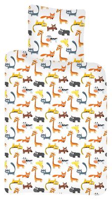 Baby Kinder Bettwäsche Tiere Giraffe Hund Katze Huhn Fuchs Kuh Bettdecke 100x135