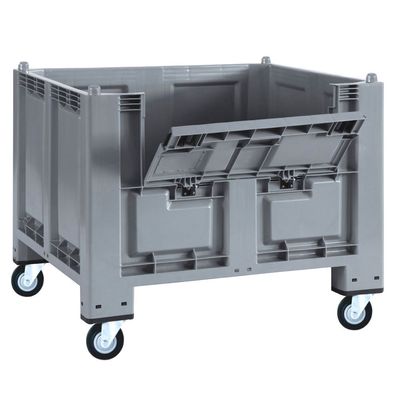Palettenbox mit Kommissionierklappe und 4 Rollen, LxBxH 1200x800x1000 mm