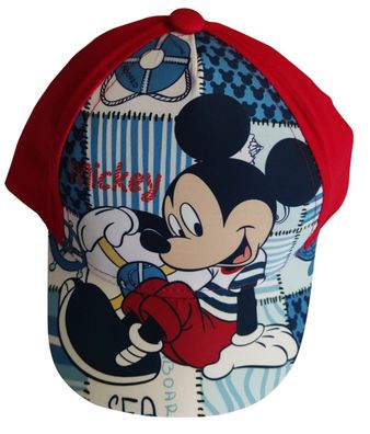 Disney Mickey Maus Kappe Basecap Mütze Patchwork Motiv Sea für Kinder Rot, Gr. 4