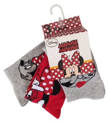 Disney Minnie Maus 3er Pack Socken Strümpfe für Kinder Rot Grau Größe 31/34