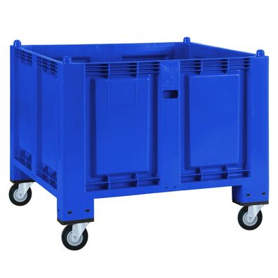 Palettenbox mit 4 Lenkrollen, LxBxH 1200x800x1000 mm, Bo./ Wä. geschlossen, blau