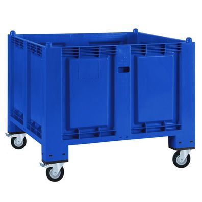 Palettenbox mit 4 Lenkrollen, 2 Bremsen, LxBxH 1200x800x1000 mm, blau, geschl.