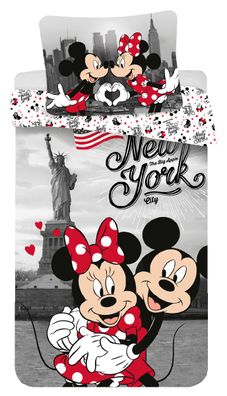 Bettwäsche Set, Disney Mickey Maus & Minnie in NY "love", 140x200 Bettdecke + 70