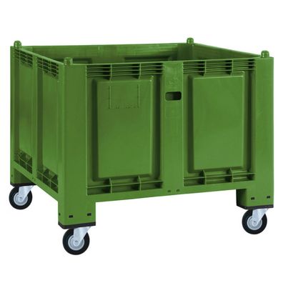 Palettenbox, 4 Lenkrollen, LxBxH 1200x800x1000 mm, Boden/ Wände geschlossen, grün