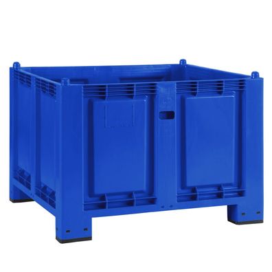 Palettenbox mit 4 Füßen, LxBxH 1200 x 800 x 850 mm, Boden/ Wände geschlossen, blau