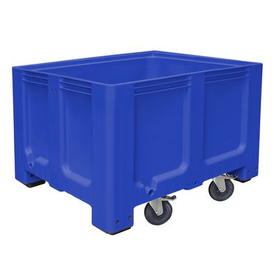 Palettenbox, 4 Lenkrollen, 2 Bremsen, LxBxH 1200 x 1000 x 835 mm, blau, geschlossen