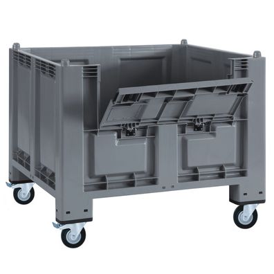 Palettenbox mit Kommissionierklappe, 4 Rollen/2 Bremsen, LxBxH 1200x800x1000 mm