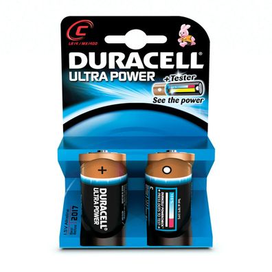 Duracell Ultra Power-C Batterie MX1400/ LR14, mit Powercheck, 2er Blister