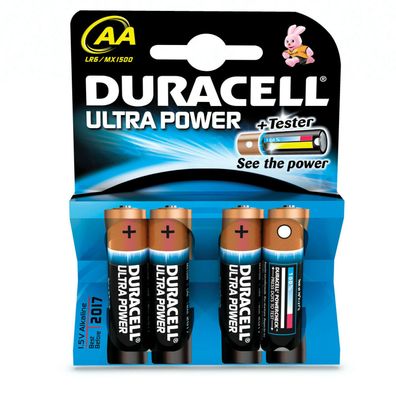 Duracell Ultra Power-AA Batterie MX1500/ LR06, mit Powercheck, 4er Blister