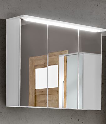 Badezimmer Spiegelschrank 80cm LAXY Weiss Hochglanz inkl. LED