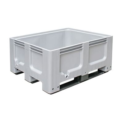 Palettenbox mit 3 Kufen, LxBxH 1200x1000x580 mm, Boden/ Wände geschlossen, grau