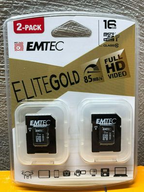 2x 16GB Emtec Elitegold microSD microSDHC Speicherkarte Class 10 Neu & OVP