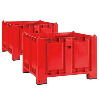 2x Palettenbox, 4 Füßen, LxBxH 1200x800x850 mm, geschlossen, Trgkr 500 kg, rot