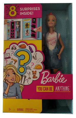 Mattel Barbie GLH62 Karriere Puppe (blond) mit 8 Überraschungen Thema Berufe für