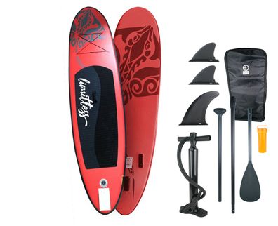 Limitless SUP Board Set, Aufblasbares Stand Up Paddle Board (308x76x10 cm), Rot