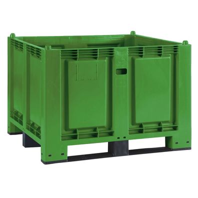 Palettenbox mit 3 Kufen, LxBxH 1200x800x850 mm, Boden/ Wände geschlossen, grün